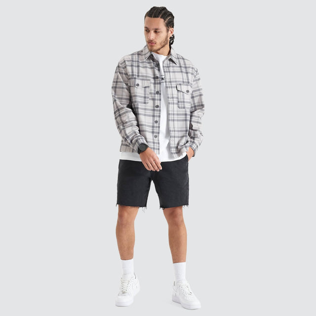 Solid Relaxed Overshirt Castlerock/Frost Grey Check