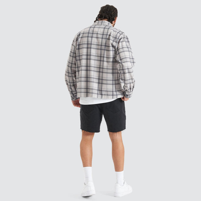 Solid Relaxed Overshirt Castlerock/Frost Grey Check