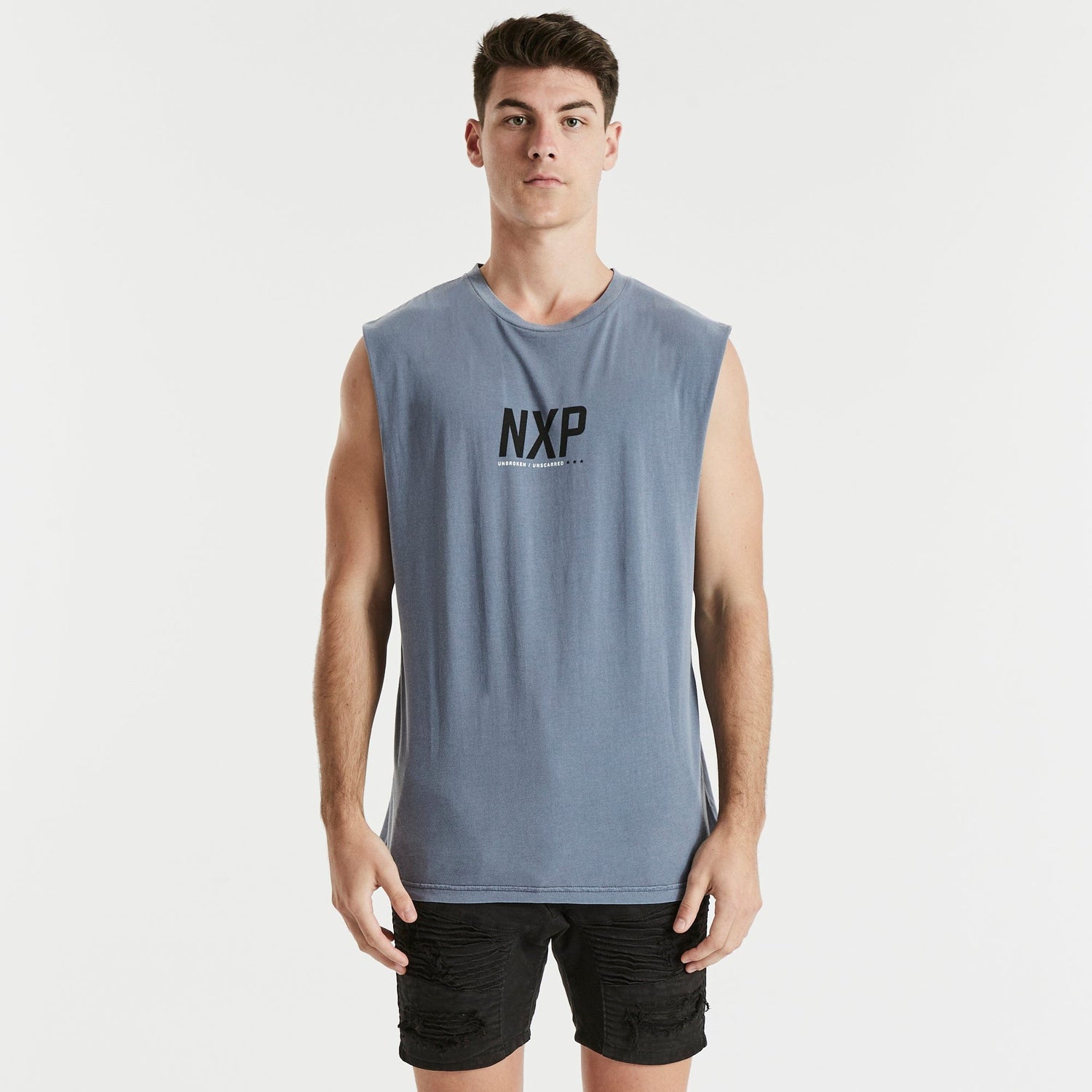 Applause Scoop Back Muscle Tee Pigment Folkstone Grey