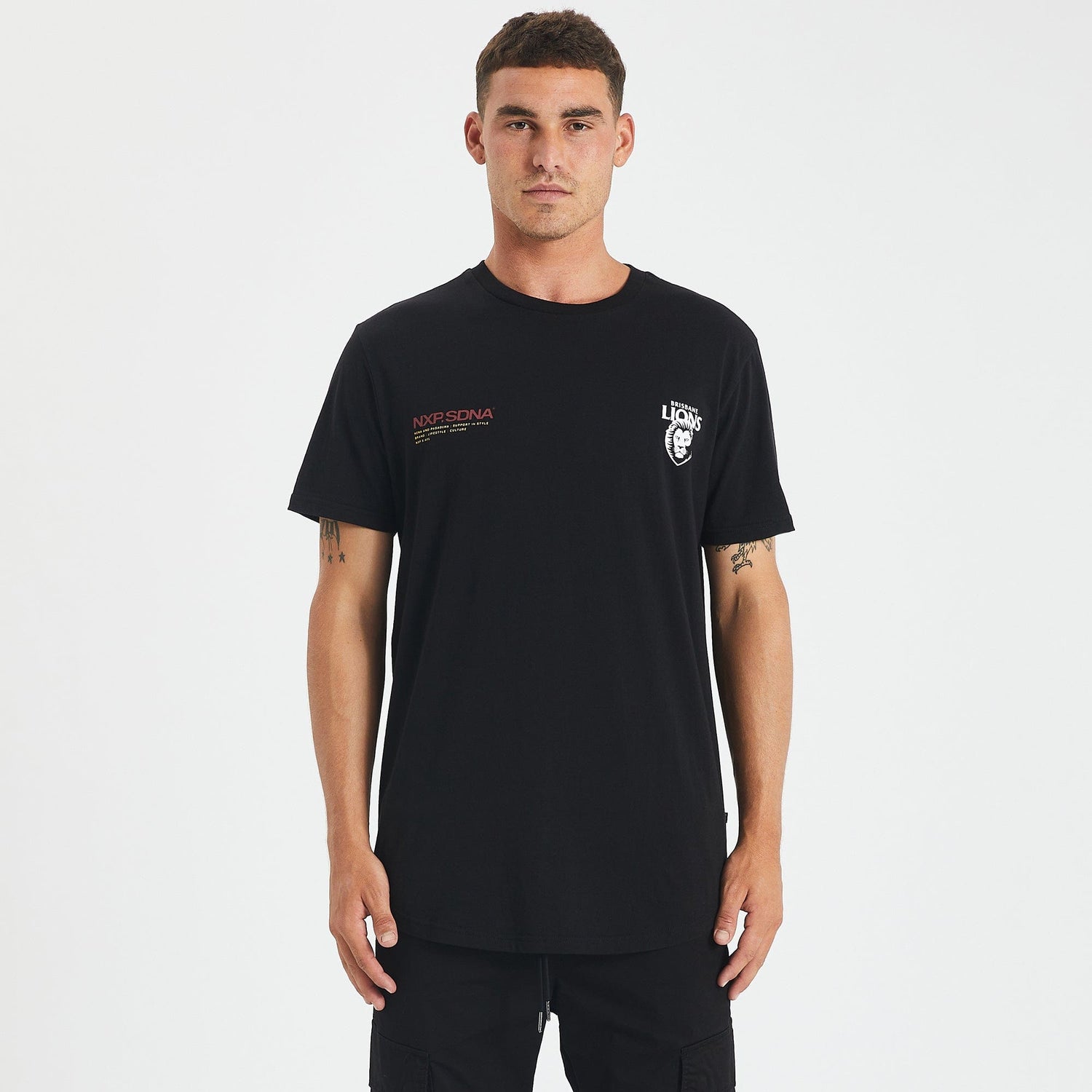 Brisbane Lions Curved Hem T-Shirt Jet Black
