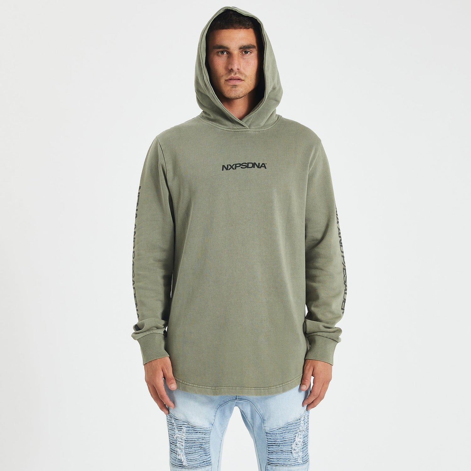 Carlton Blues Curved Hem Hoodie Pigment Khaki