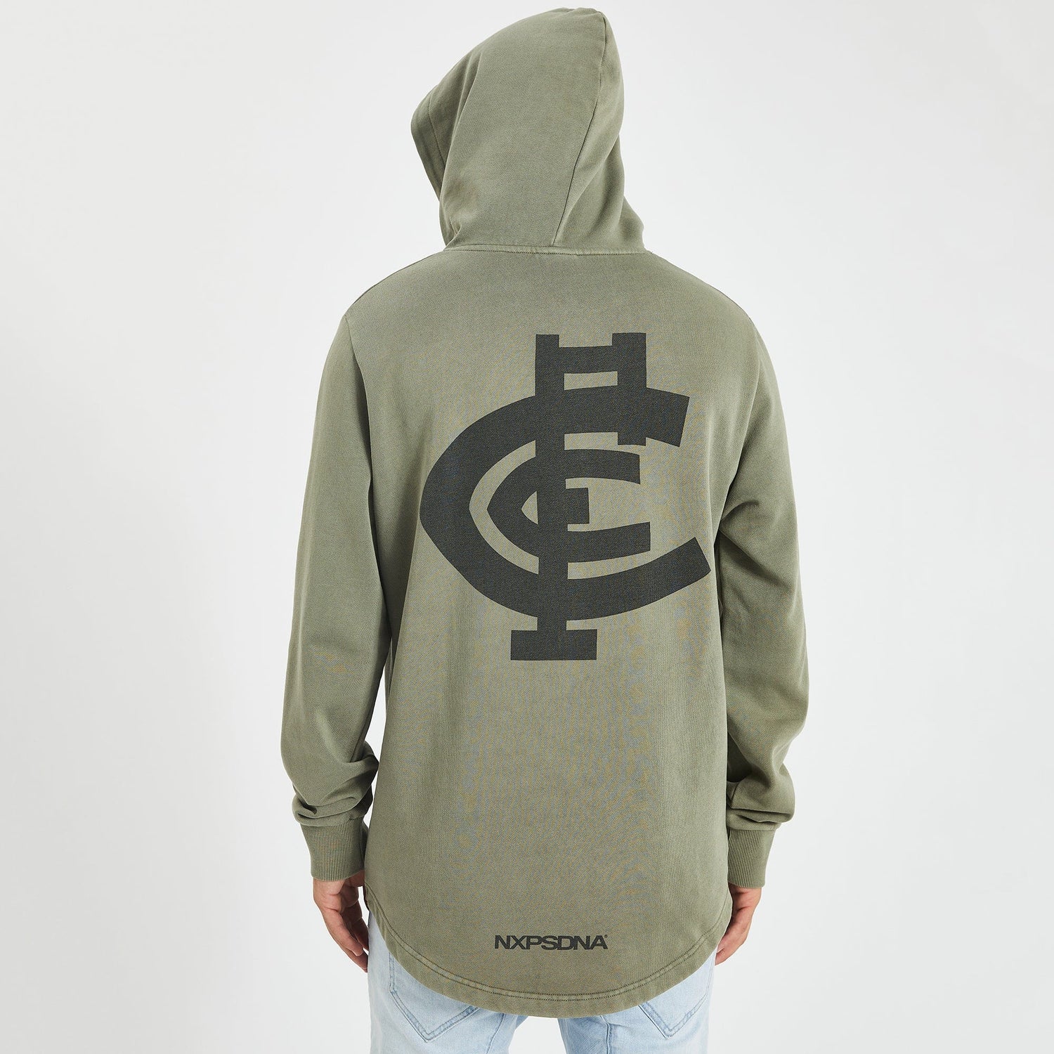 Carlton Blues Curved Hem Hoodie Pigment Khaki