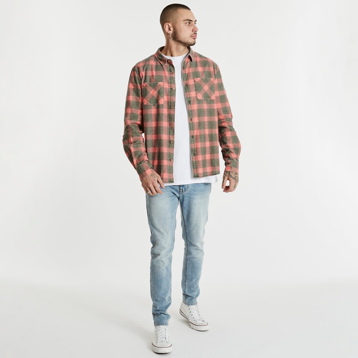 Charge Casual Long Sleeve Shirt Black/Red Check