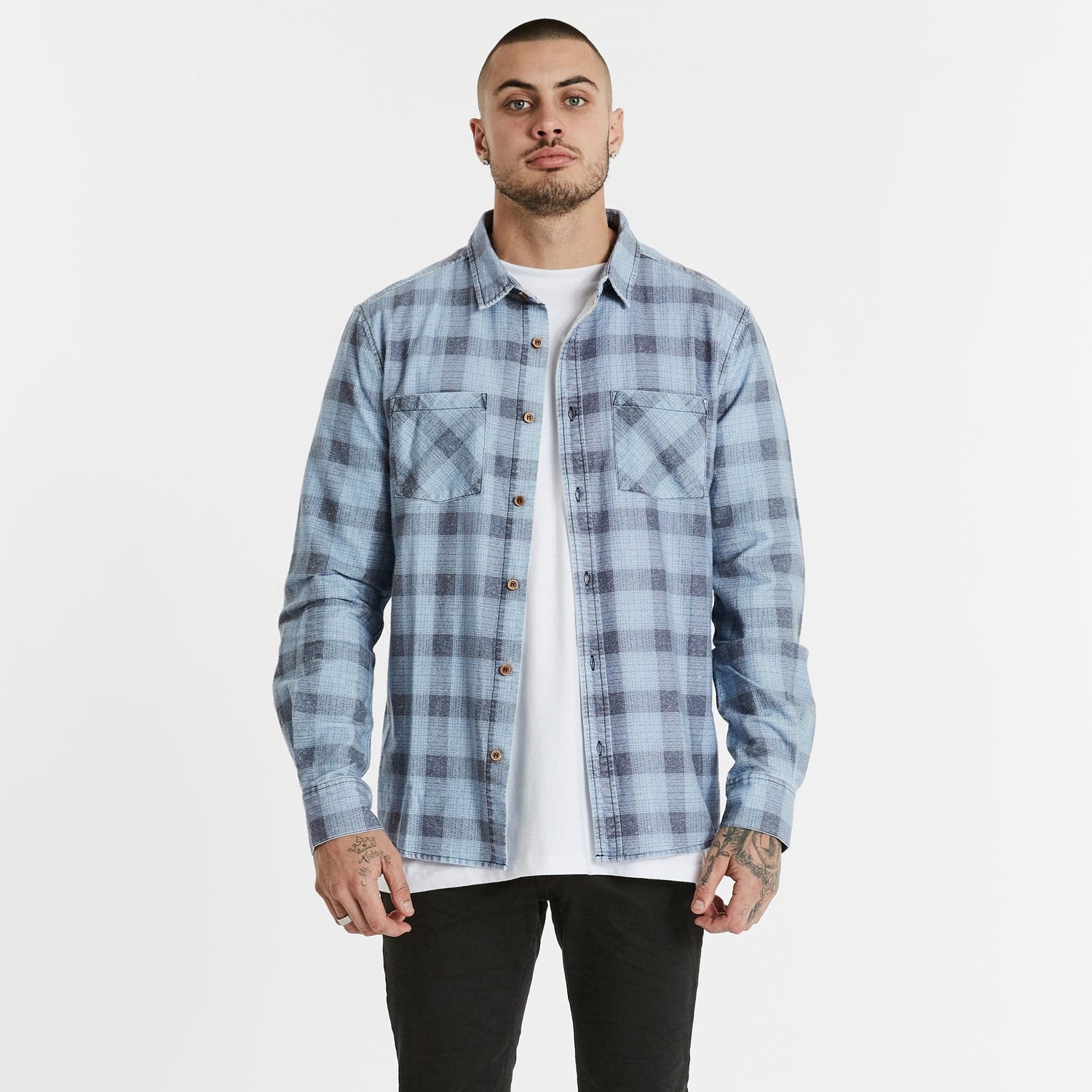 Charge Casual Long Sleeve Shirt Blue/Grey Check