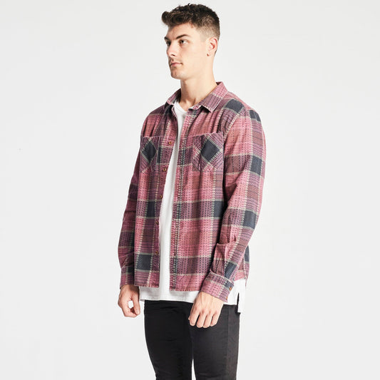 Charge Casual Long Sleeve Shirt Burgandy/Black Check