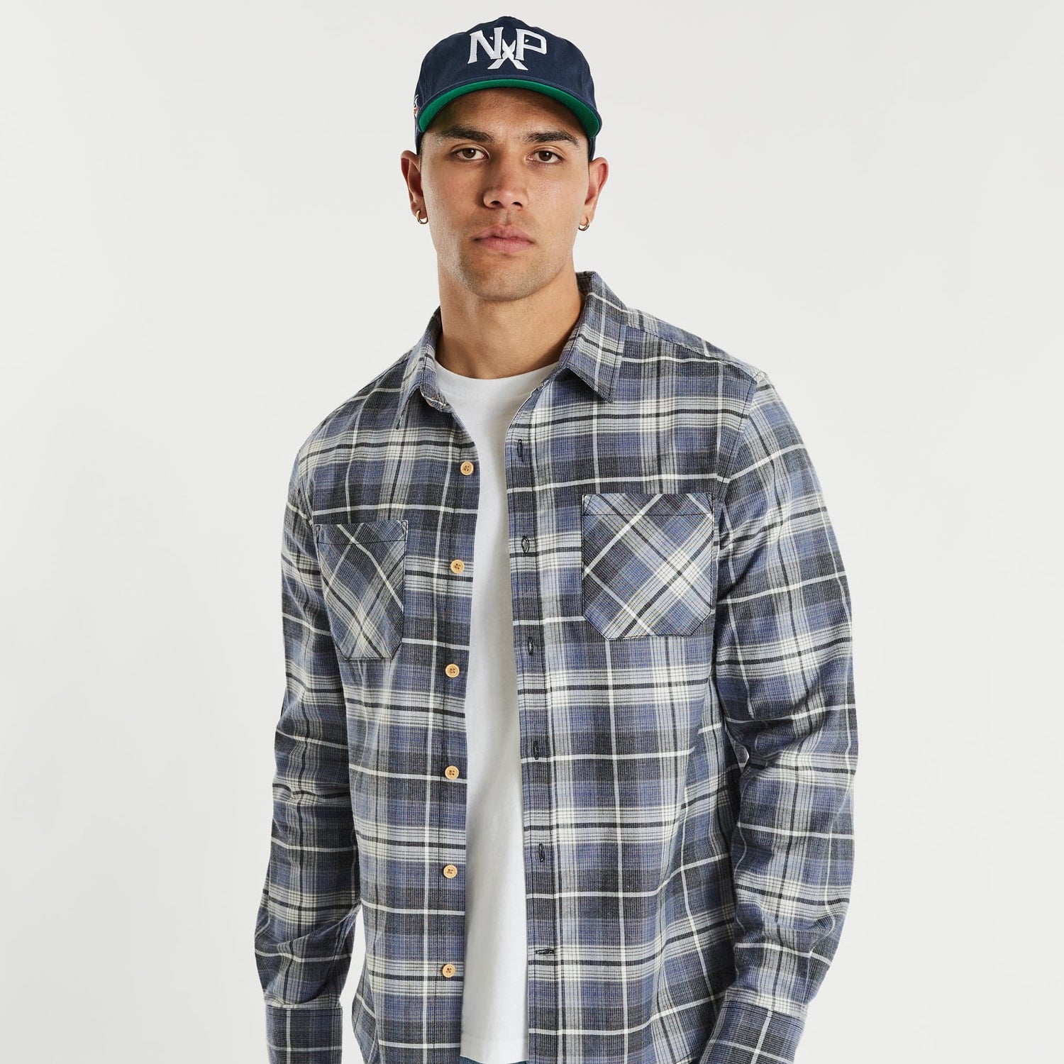 Charge Cord Casual Long Sleeve Shirt Blue/Black Check