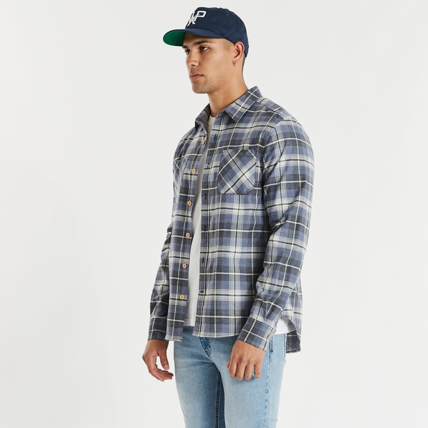 Charge Cord Casual Long Sleeve Shirt Blue/Black Check