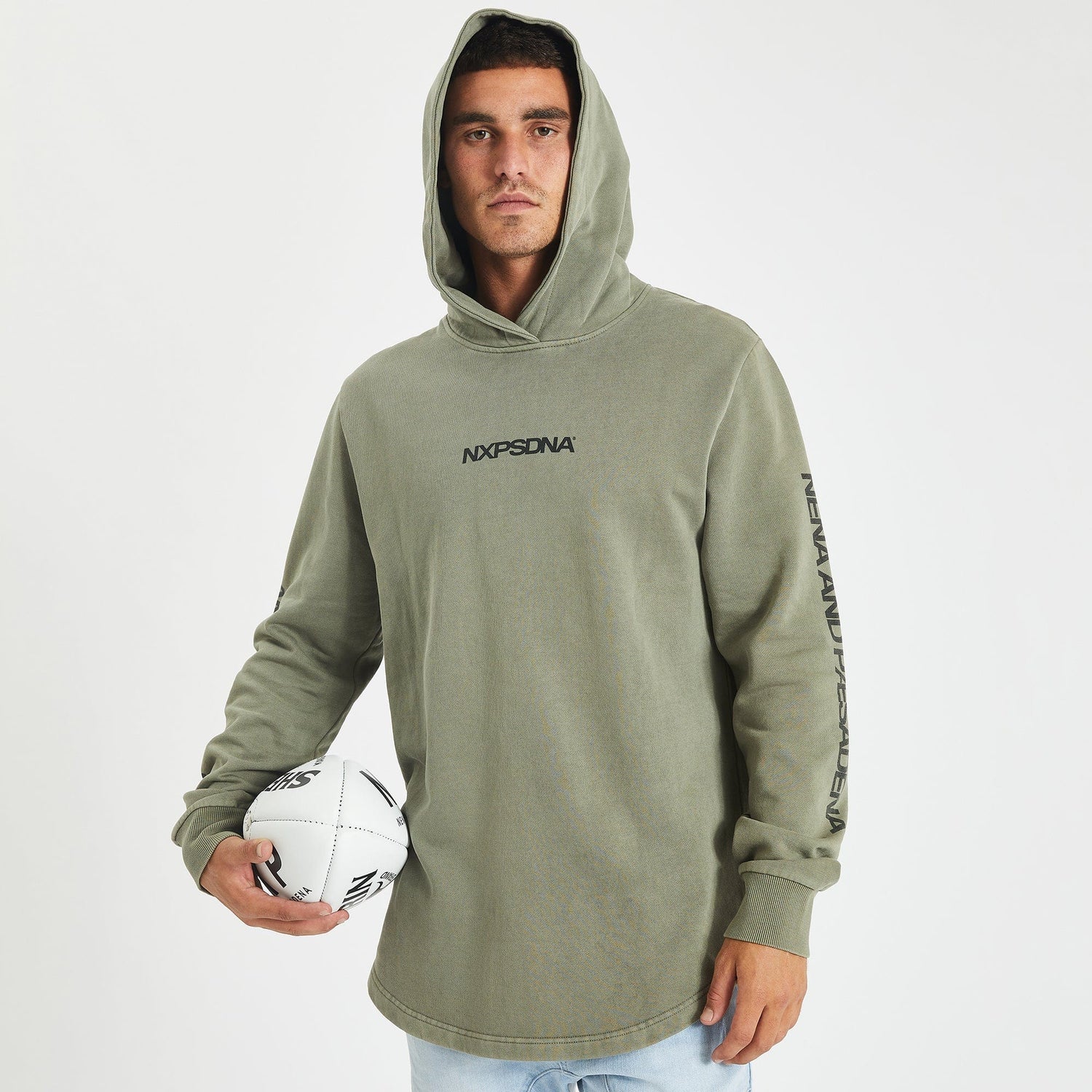 Collingwood Magpies Curved Hem Hoodie Pigment Khaki