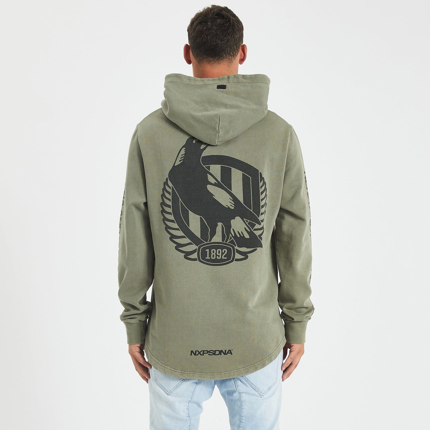 Collingwood Magpies Curved Hem Hoodie Pigment Khaki