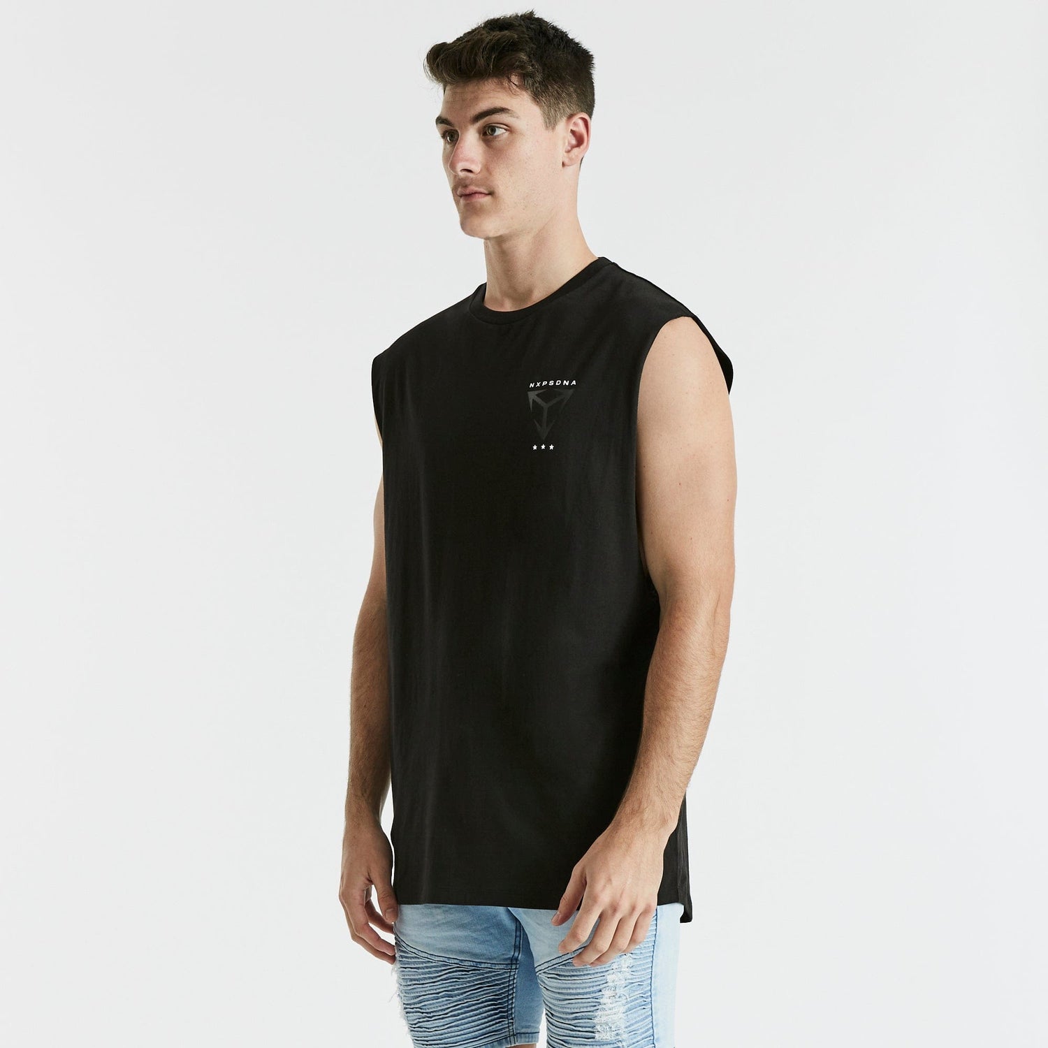Crowd Scoop Back Muscle Tee Jet Black