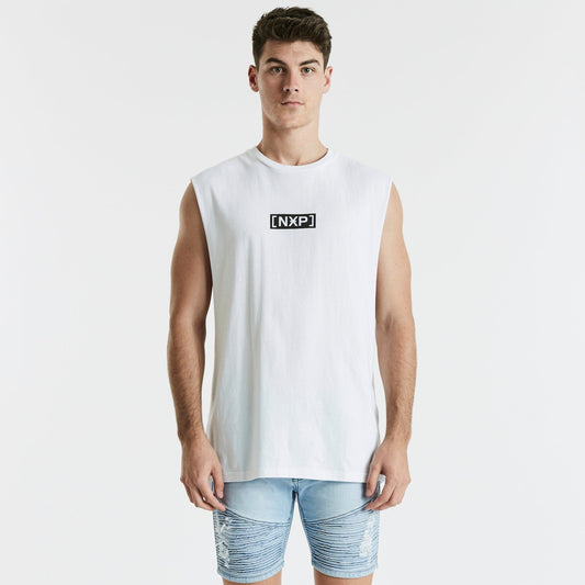 Electric Scoop Back Muscle Tee White