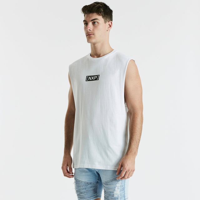 Electric Scoop Back Muscle Tee White