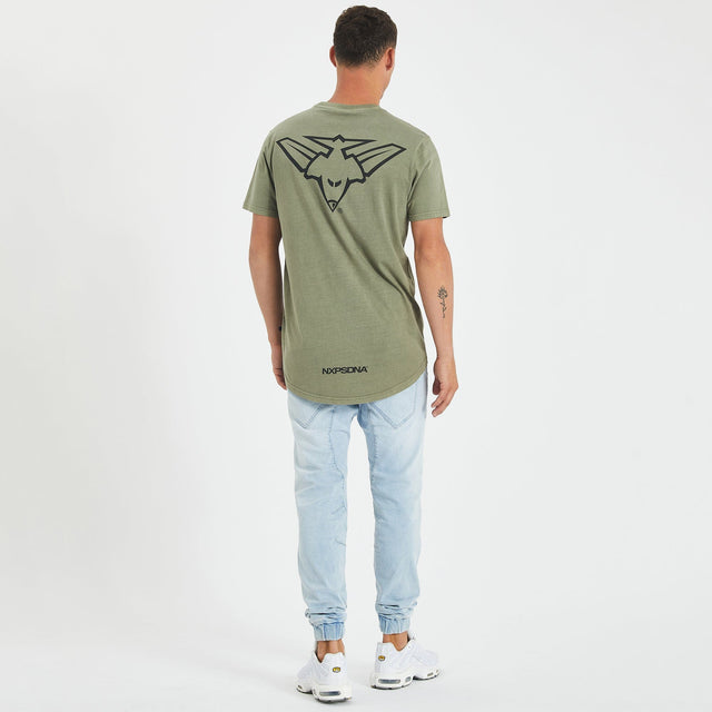 Essendon Bombers Curved Hem T-Shirt Pigment Khaki