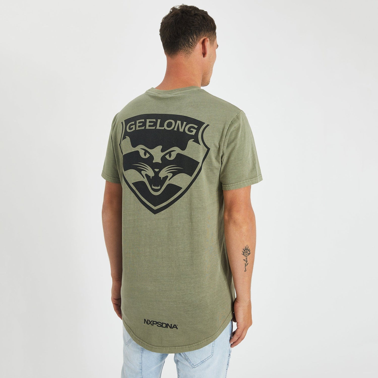 Geelong Cats Curved Hem T-Shirt Pigment Khaki