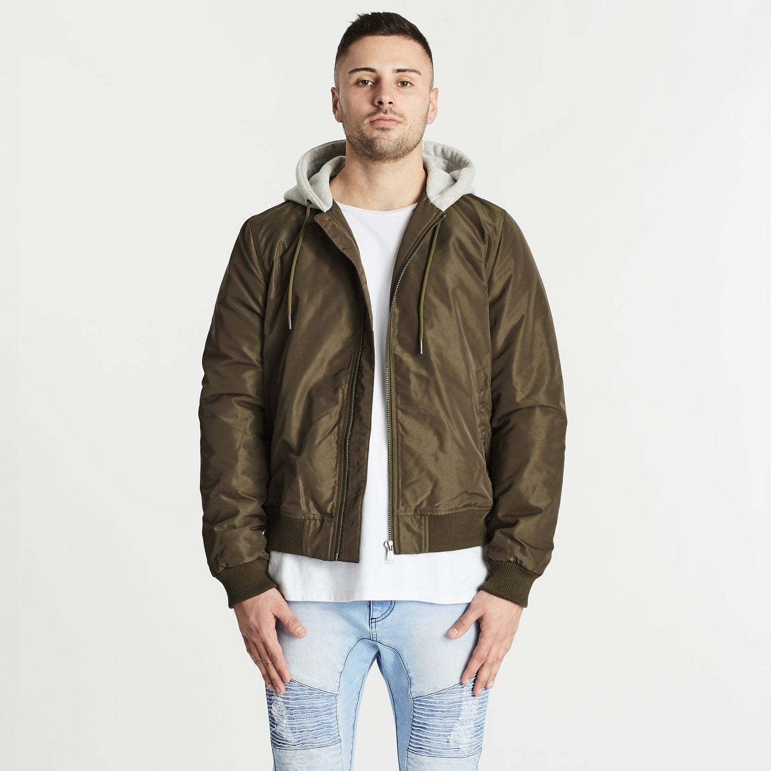 Hampden Hooded Bomber Jacket Khaki