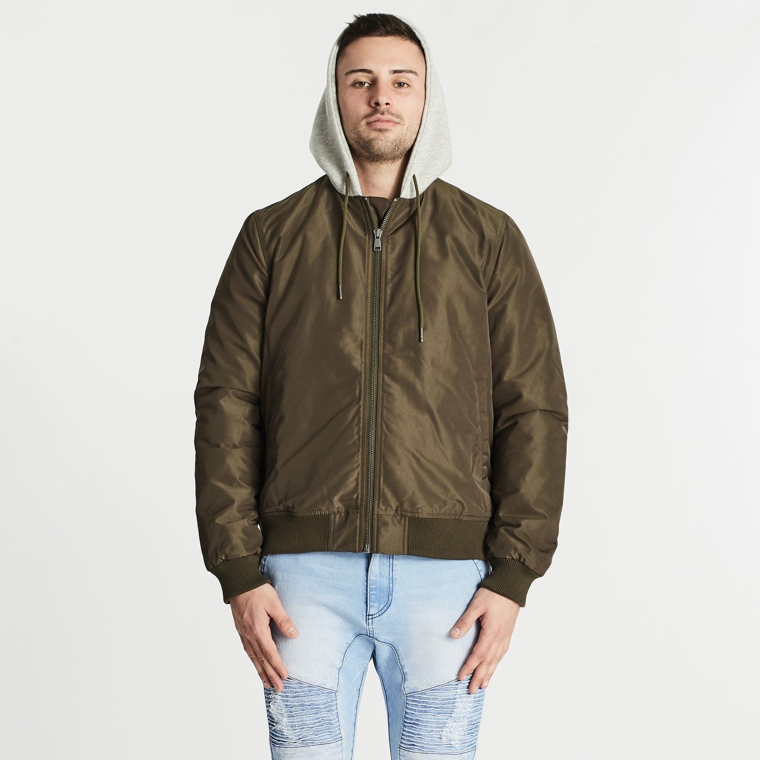Hampden Hooded Bomber Jacket Khaki