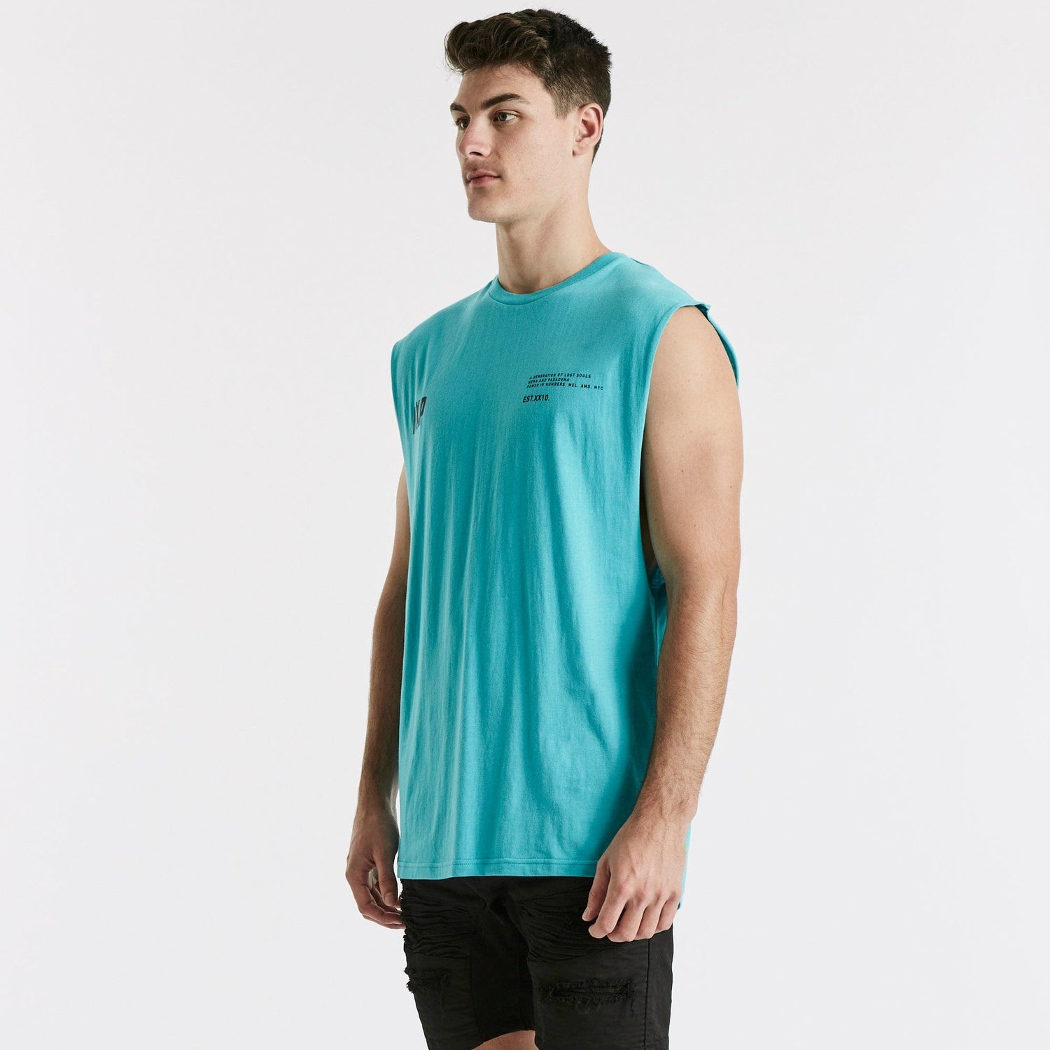 Highway Scoop Back Muscle Tee Aqua
