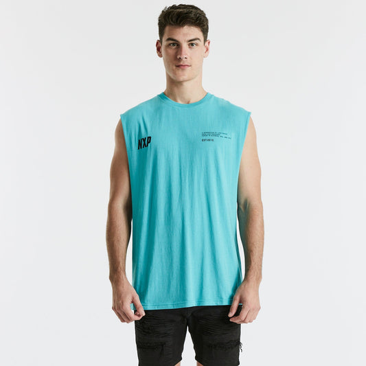 Highway Scoop Back Muscle Tee Aqua