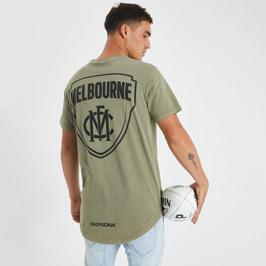 Melbourne Demons Curved Hem T-Shirt Pigment Khaki