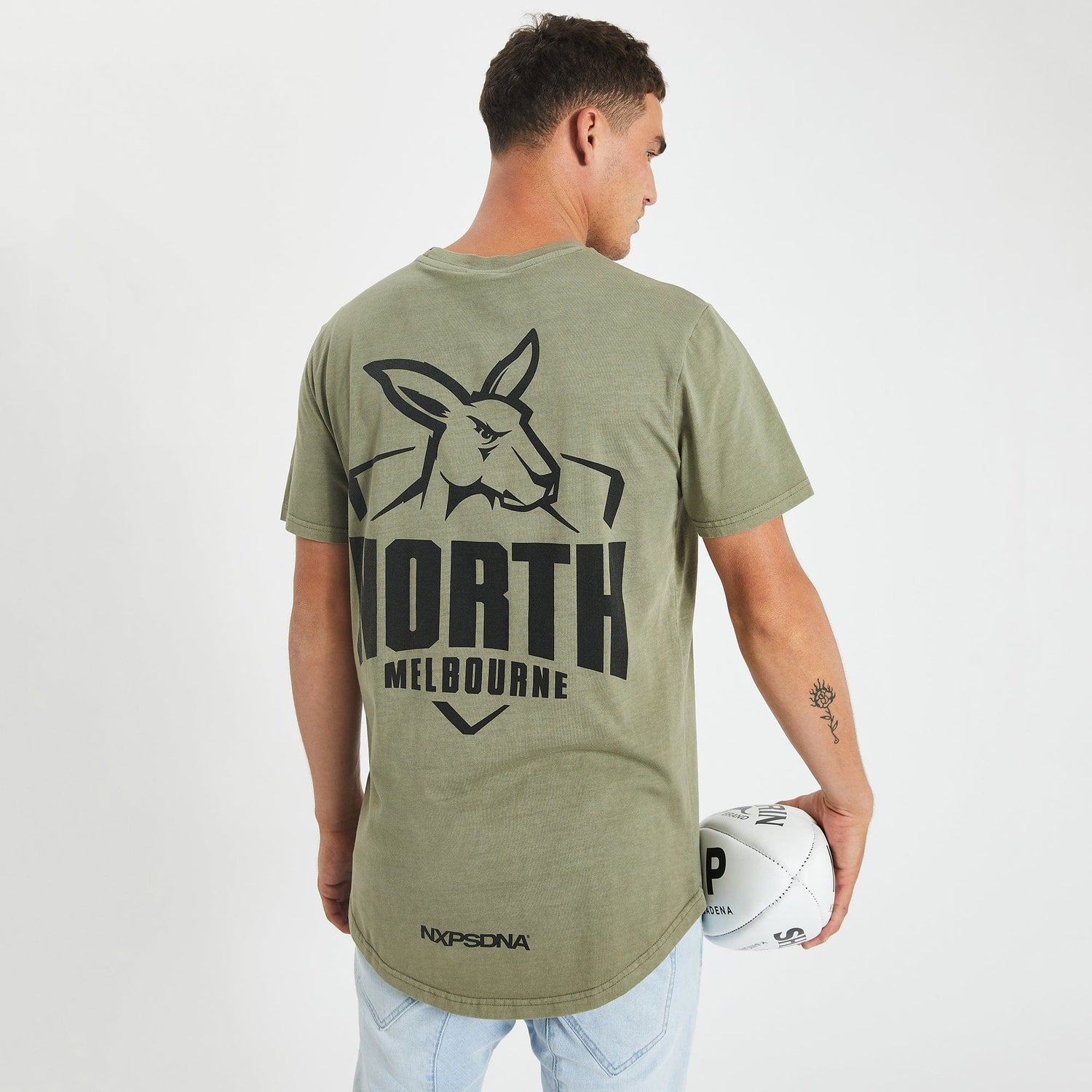 North Melbourne Kangaroos Curved Hem T-Shirt Pigment Khaki