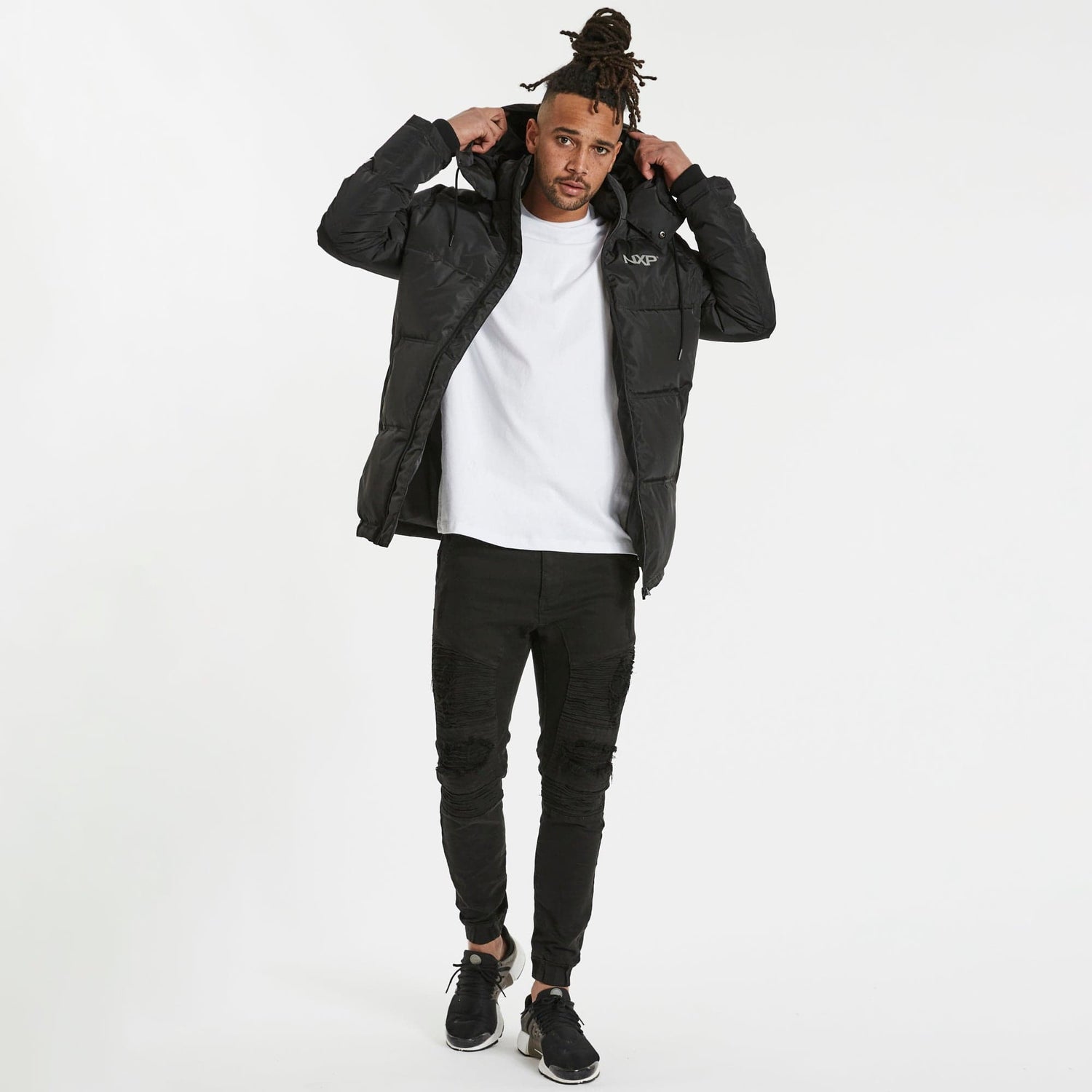 Paramount Long Line Hooded Puffer Jacket Jet Black