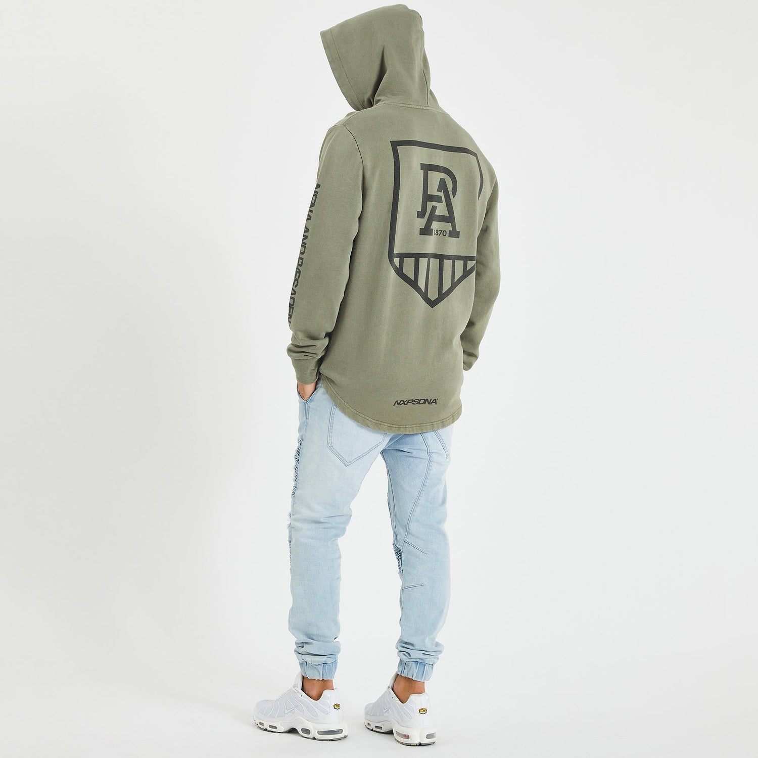 Port Adelaide Power Curved Hem Hoodie Pigment Khaki