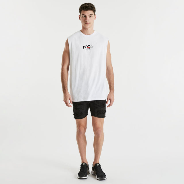 Racer Scoop Back Muscle Tee White