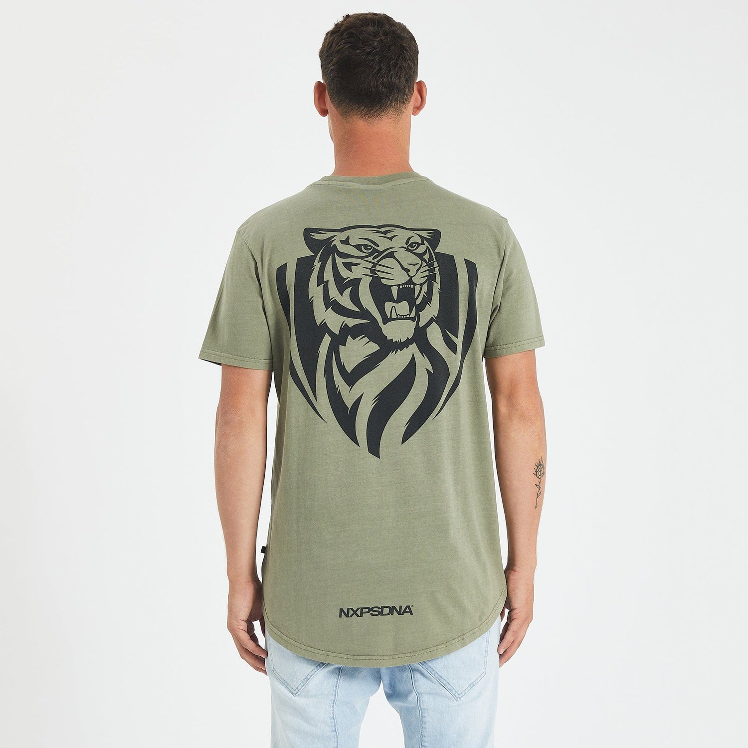 Richmond Tigers Curved Hem T-Shirt Pigment Khaki