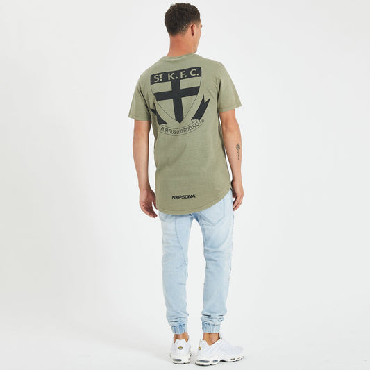 St Kilda Saints Curved Hem T-Shirt Pigment Khaki