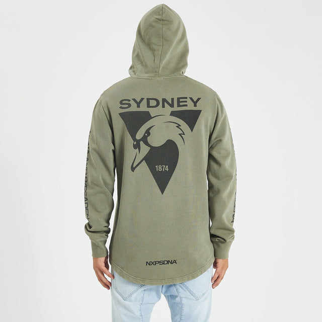 Sydney Swans Curved Hem Hoodie Pigment Khaki