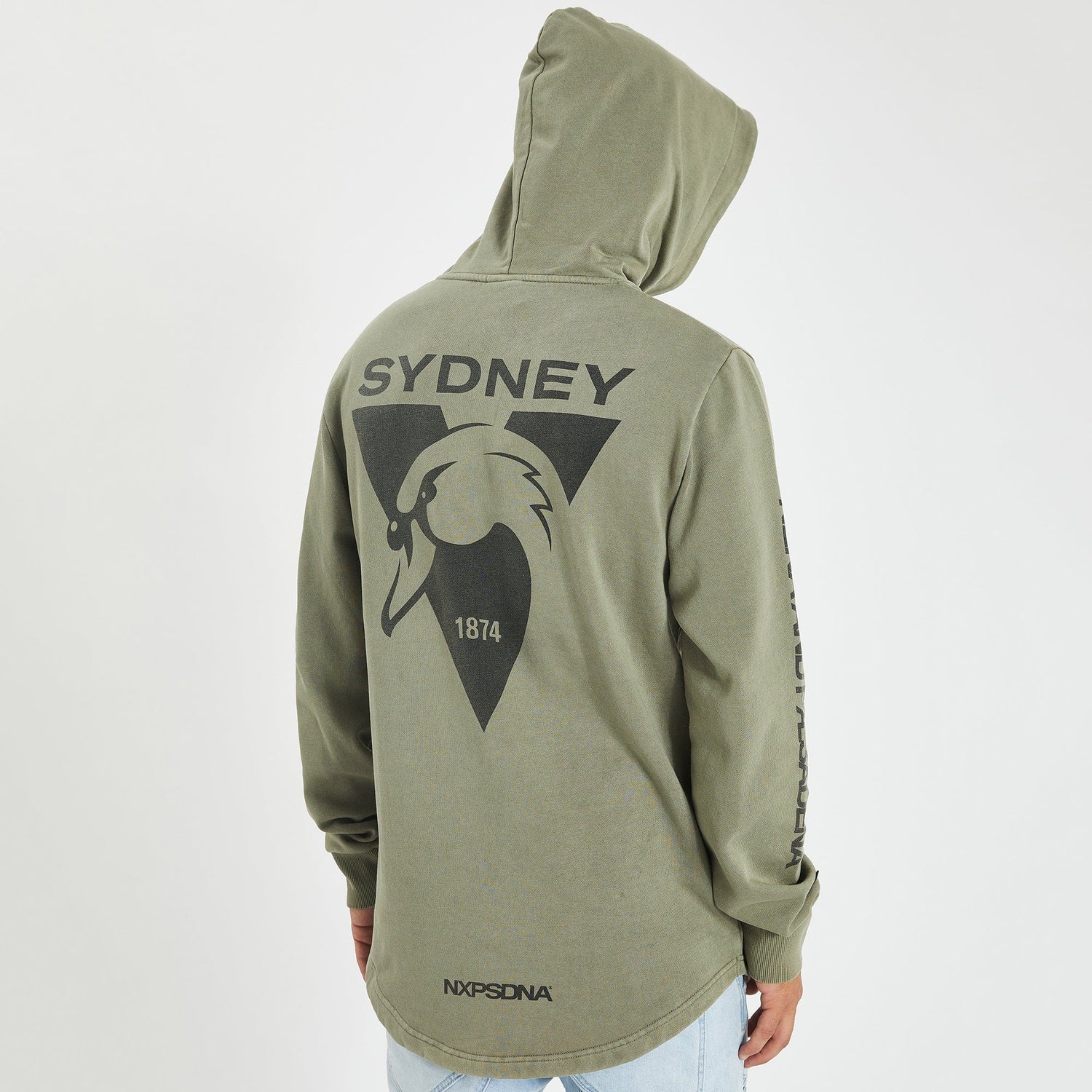 Sydney Swans Curved Hem Hoodie Pigment Khaki