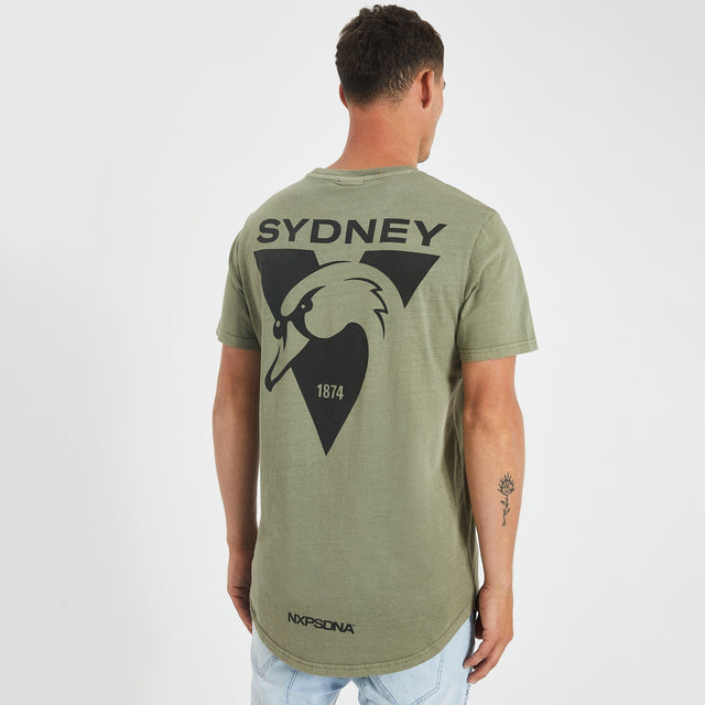 Sydney Swans Curved Hem T-Shirt Pigment Khaki