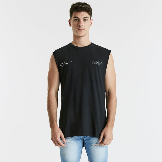 Turn Back Scoop Back Muscle Tee Jet Black