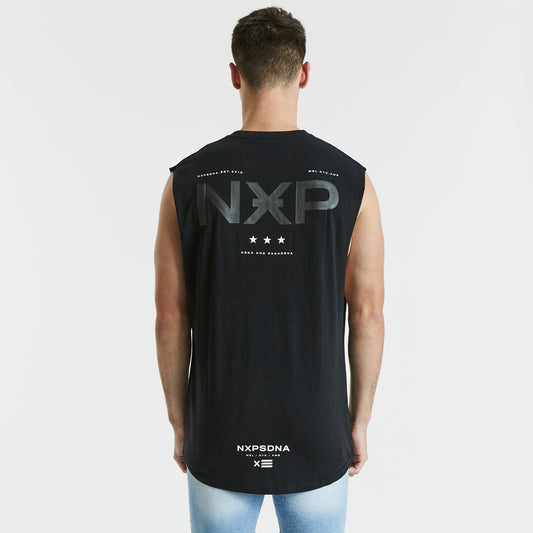 Turn Back Scoop Back Muscle Tee Jet Black