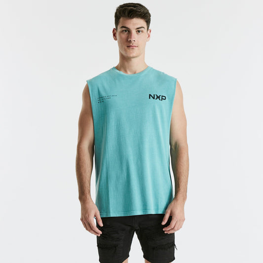 Turn Back Scoop Back Muscle Tee Pigment Aqua
