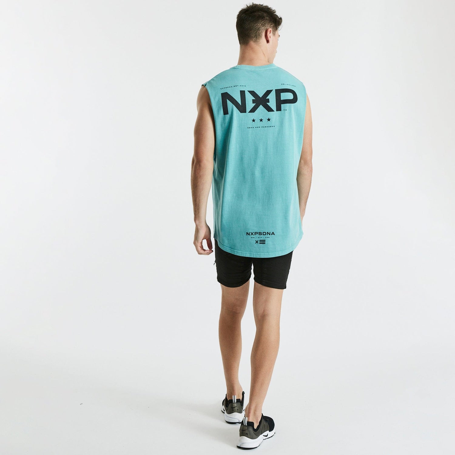 Turn Back Scoop Back Muscle Tee Pigment Aqua