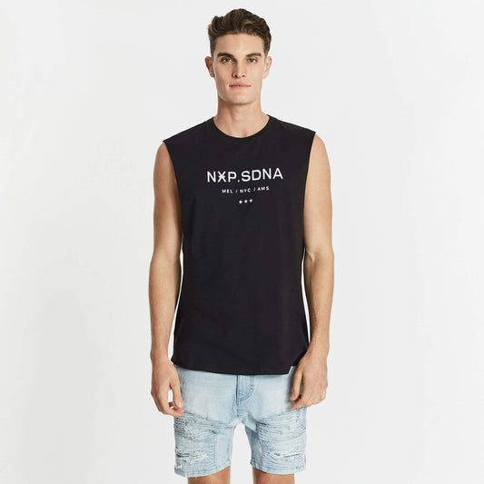 Unknowing Scoop Back Muscle Tee Jet Black