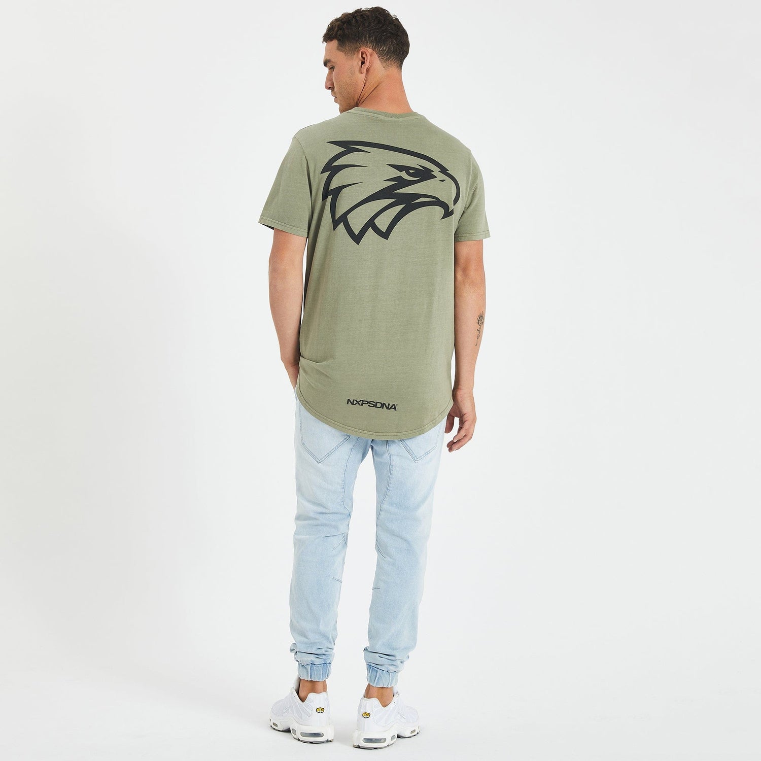 West Coast Eagles Curved Hem T-Shirt Pigment Khaki