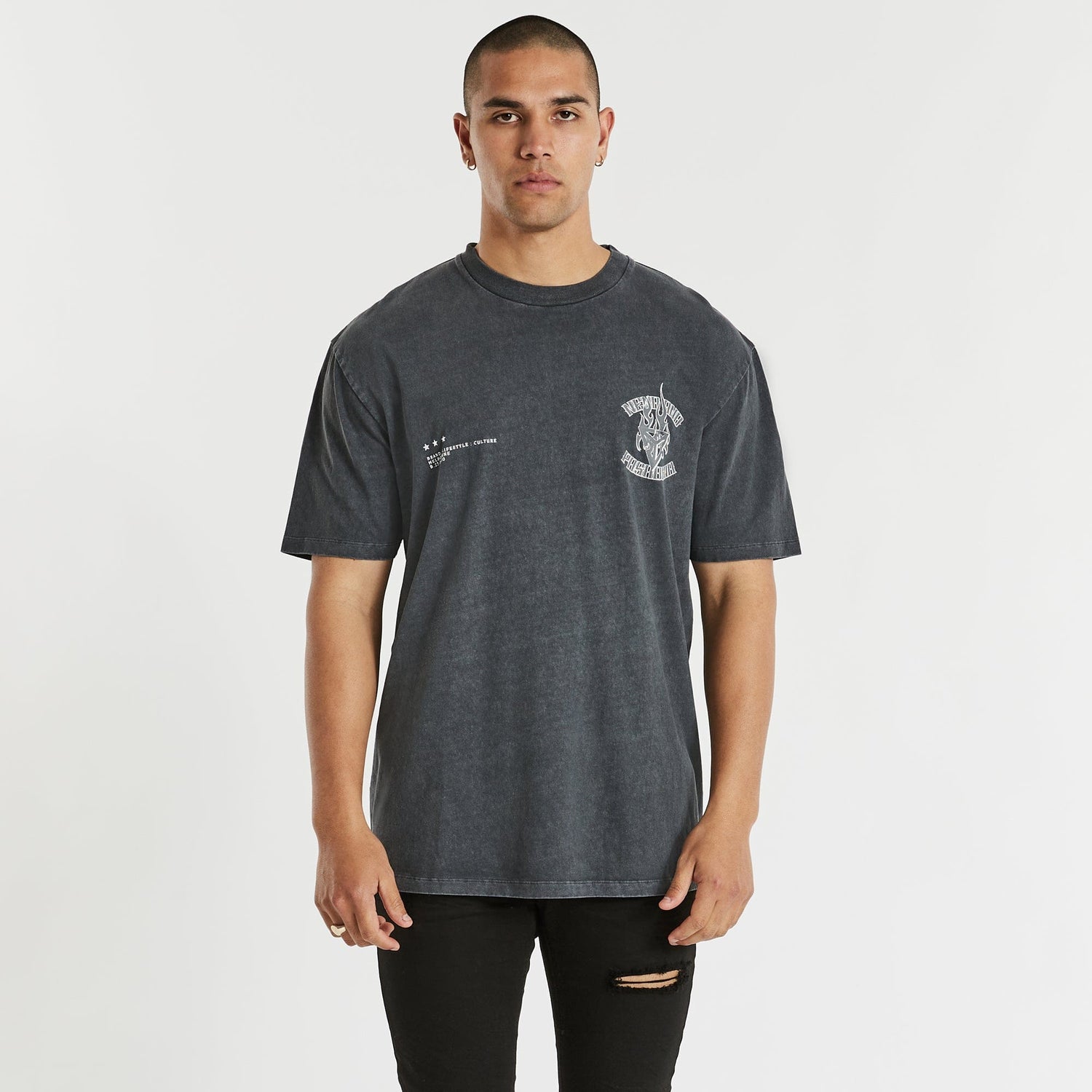 Whitewash Box Fit Scoop T-Shirt Mineral Asphalt